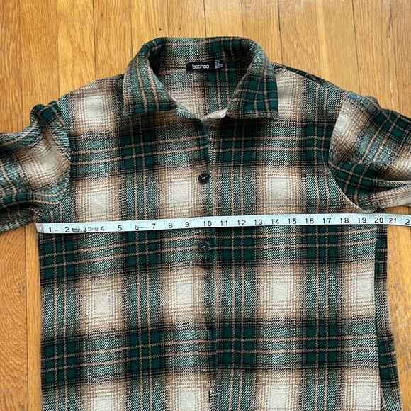 Boohoo Heavyweight Plaid Shacket Forest Green & Brown Shirt Jacket Size 6 - Picture 7 of 9